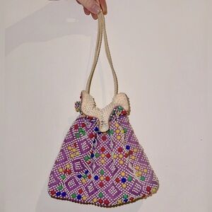 Vintage 1970s purse reversible handbag lumured beading